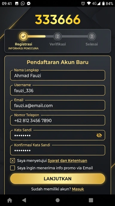 Tampilan halaman daftar 333666