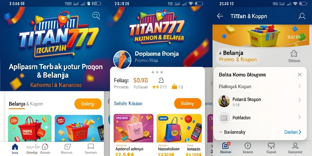 Antarmuka aplikasi TITAN777 menampilkan berbagai penawaran kupon menarik.